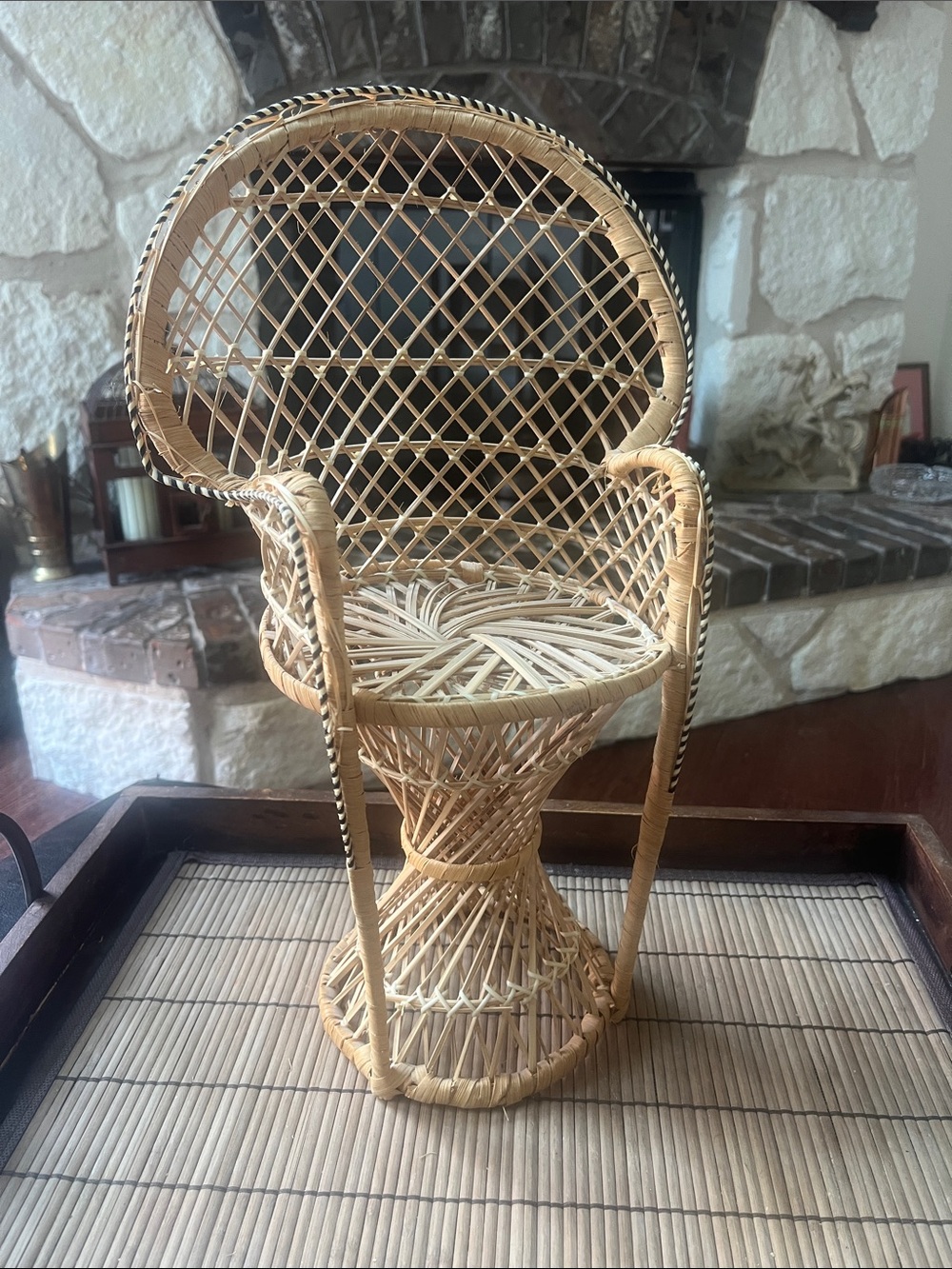 Vintage Woven Rattan Peacock-Style Accent Plant Doll Chair - Natural Beige